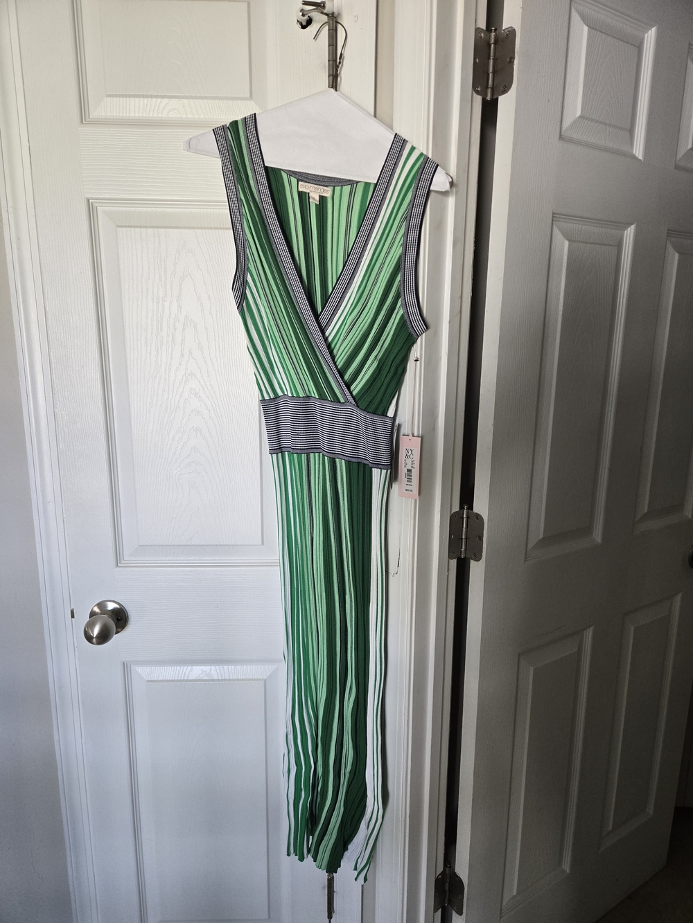 New York & Company Green Striped Sleeveless Maxi Dress